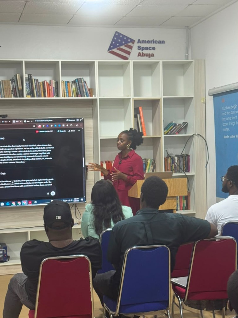 Mary Mmoh presenting at American Space
